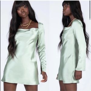 Princess Polly Star Power Green Long Sleeve Silky Mini Dress